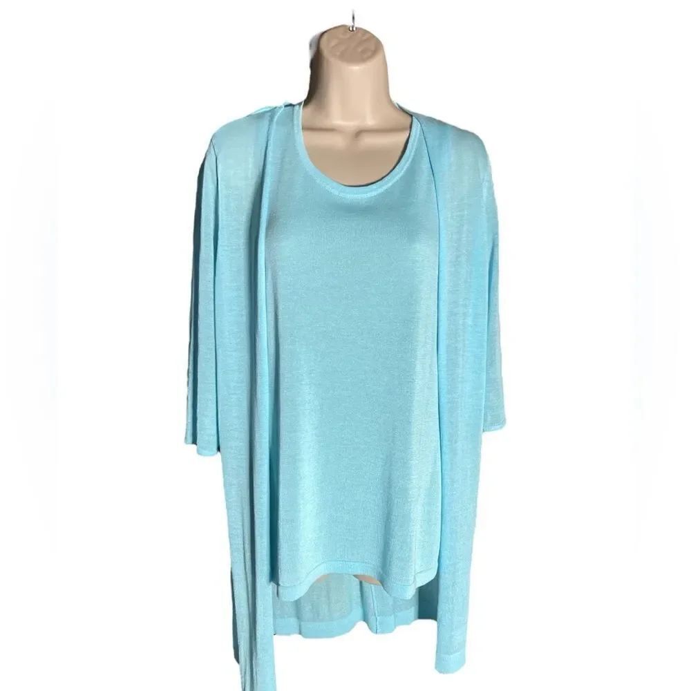 CHICOS Two Pieces Cardigan and Tank Set turquoise color knit sweater NWOT